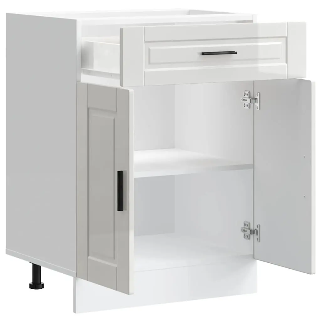 White Engineered Wood Kitchen Cabinet Base Unit High Gloss Storage with Adjustable Feet