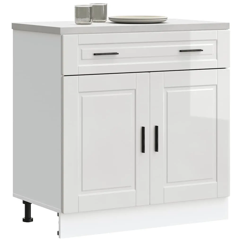 Kitchen Base Cabinet White High Gloss Engineered Wood Storage Cupboard Unit