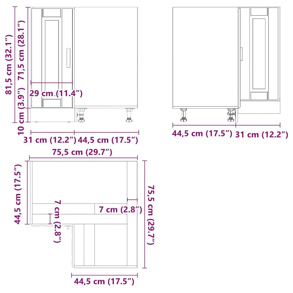 Kitchen Corner Base Cabinet White Engineered Wood Storage Organizer Adjustable Feet