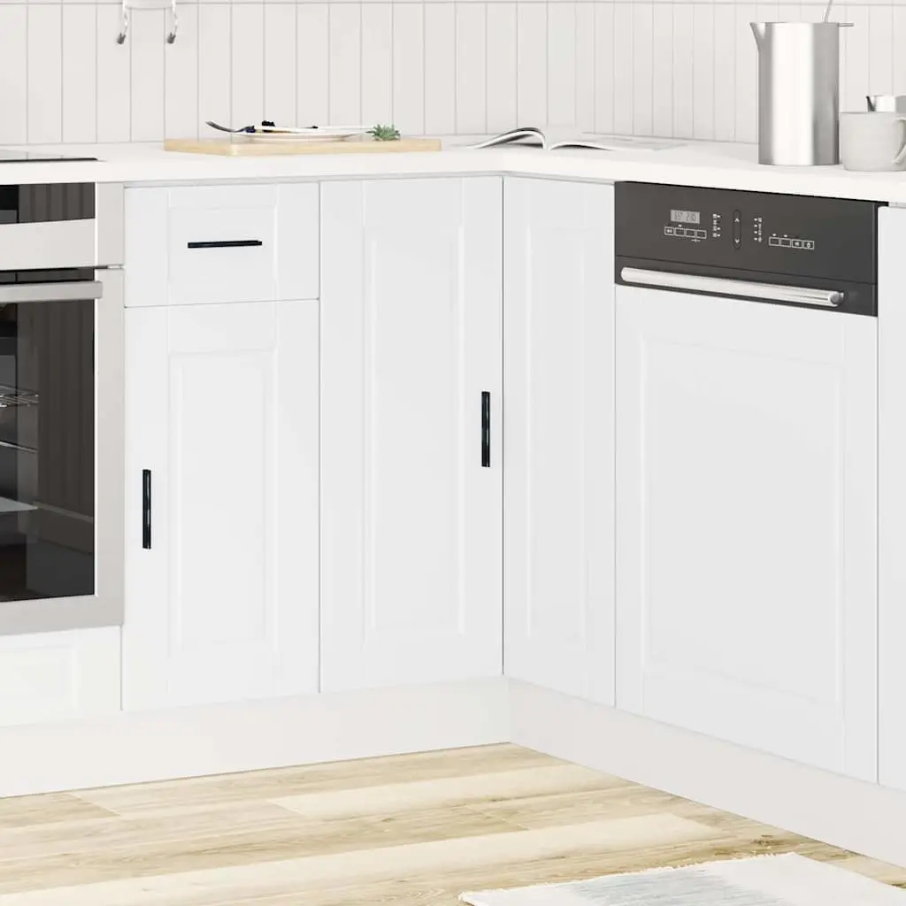 Kitchen Corner Base Cabinet White Engineered Wood Storage Organizer Adjustable Feet