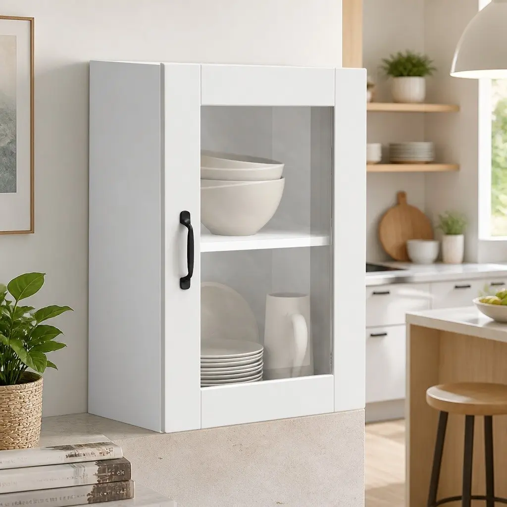 Kitchen Cabinet White Wall-Mounted Glass Door Storage Unit