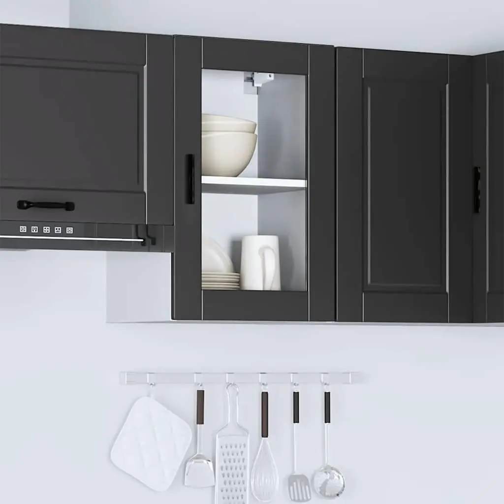 Kitchen Cabinet Black Wall-Mounted Glass Door Organiser