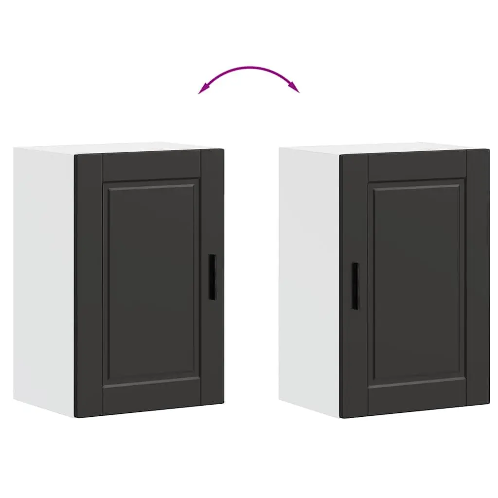 Wall Mounted Storage Cabinet Black Engineered Wood Kitchen Organiser with Door
