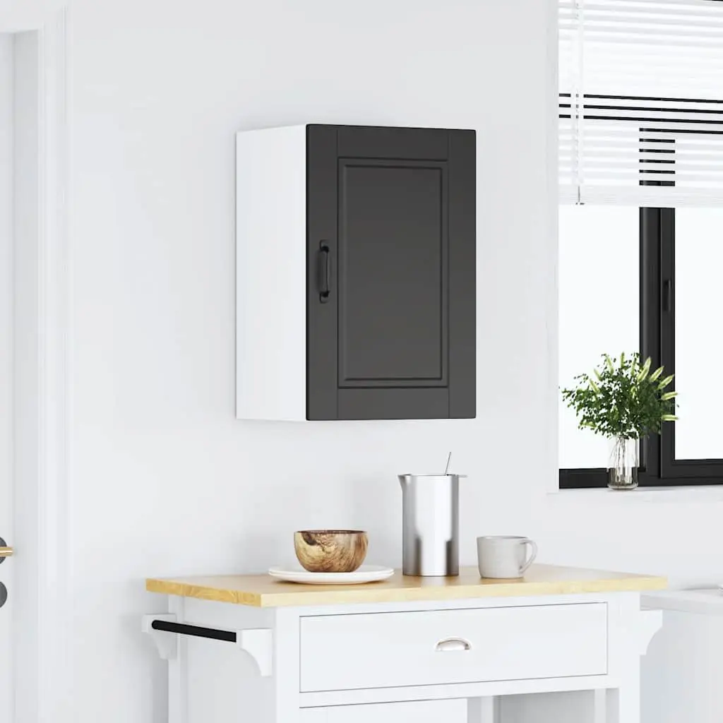 Wall Mounted Storage Cabinet Black Engineered Wood Kitchen Organiser with Door
