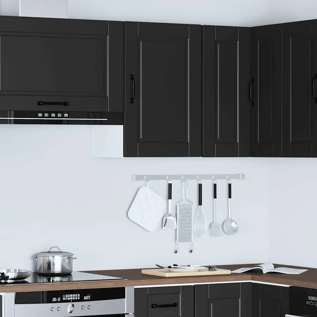 Wall Mounted Storage Cabinet Black Engineered Wood Kitchen Organiser with Door