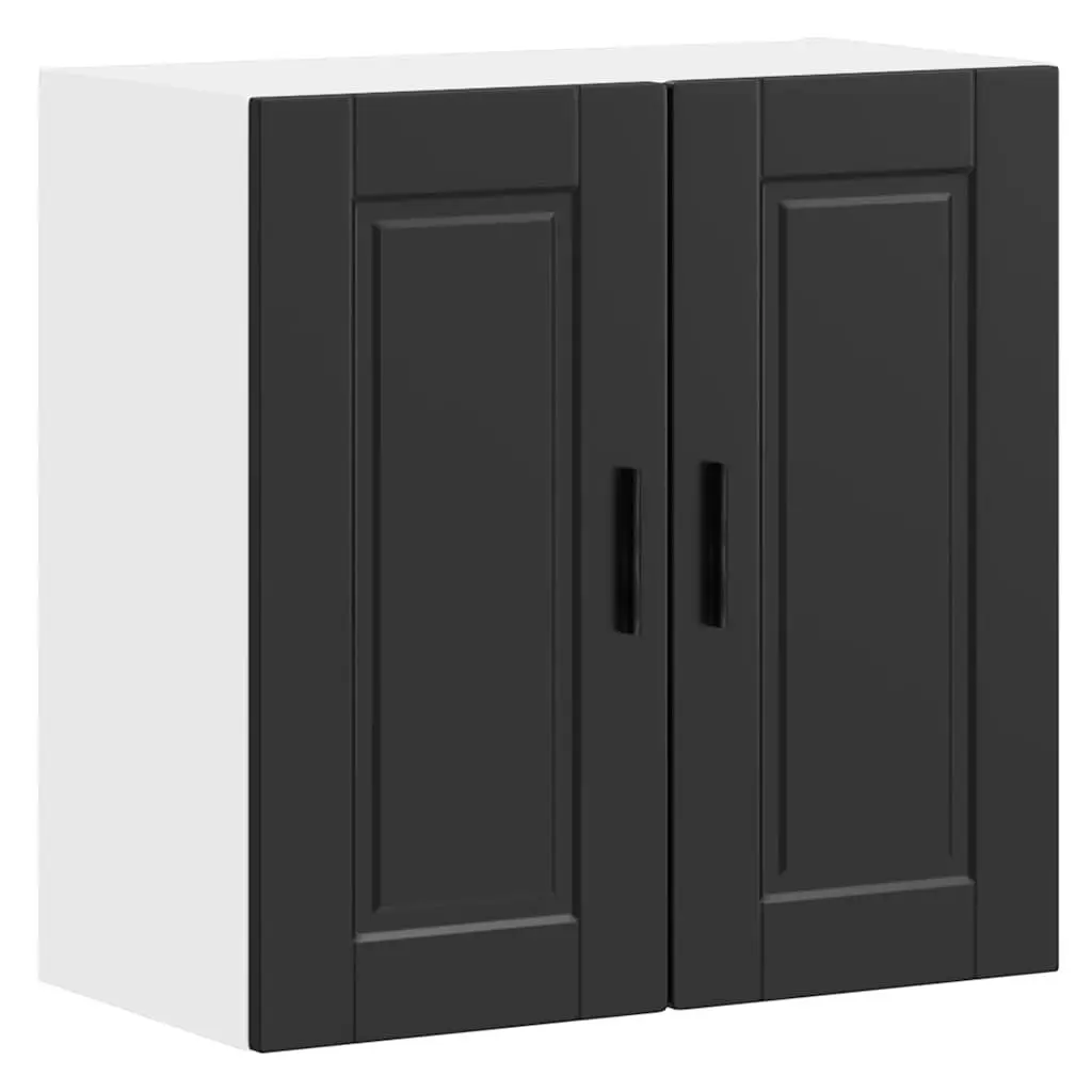 Wall-Mounted Storage Organizer Black Engineered Wood Kitchen Cabinet with Door