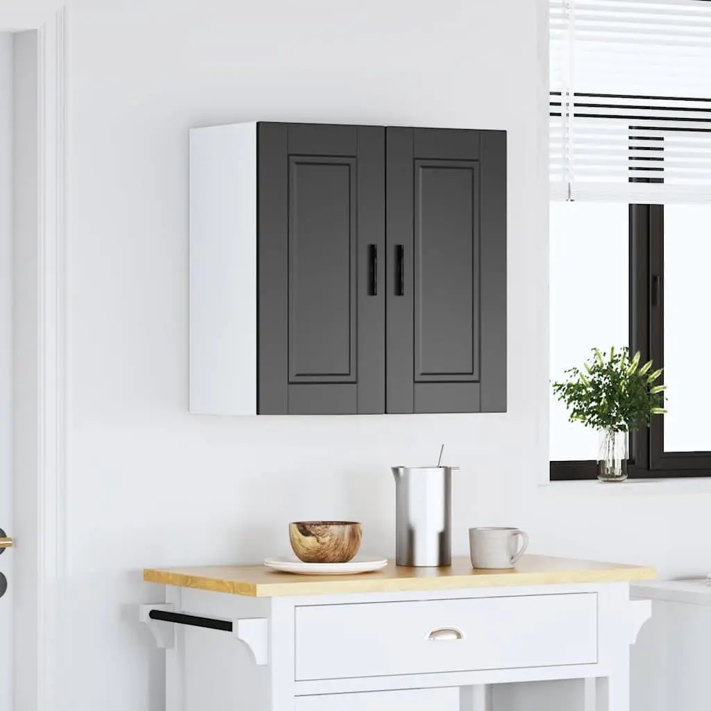 Wall-Mounted Storage Organizer Black Engineered Wood Kitchen Cabinet with Door
