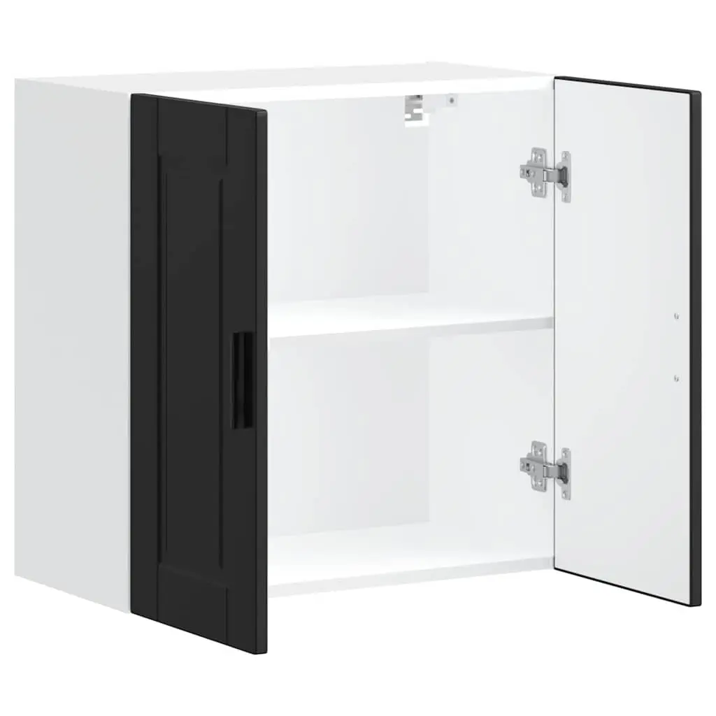 Wall-Mounted Storage Organizer Black Engineered Wood Kitchen Cabinet with Door