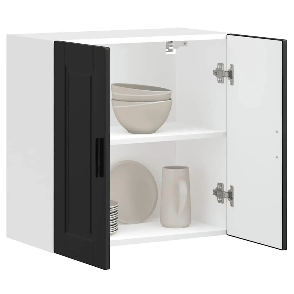 Wall-Mounted Storage Organizer Black Engineered Wood Kitchen Cabinet with Door