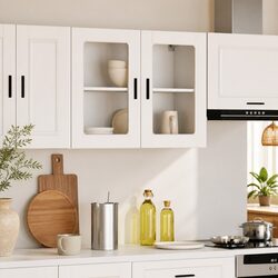 White Kitchen Wall Cabinet Glass Door Mounted Storage Shelving Cupboard Unit