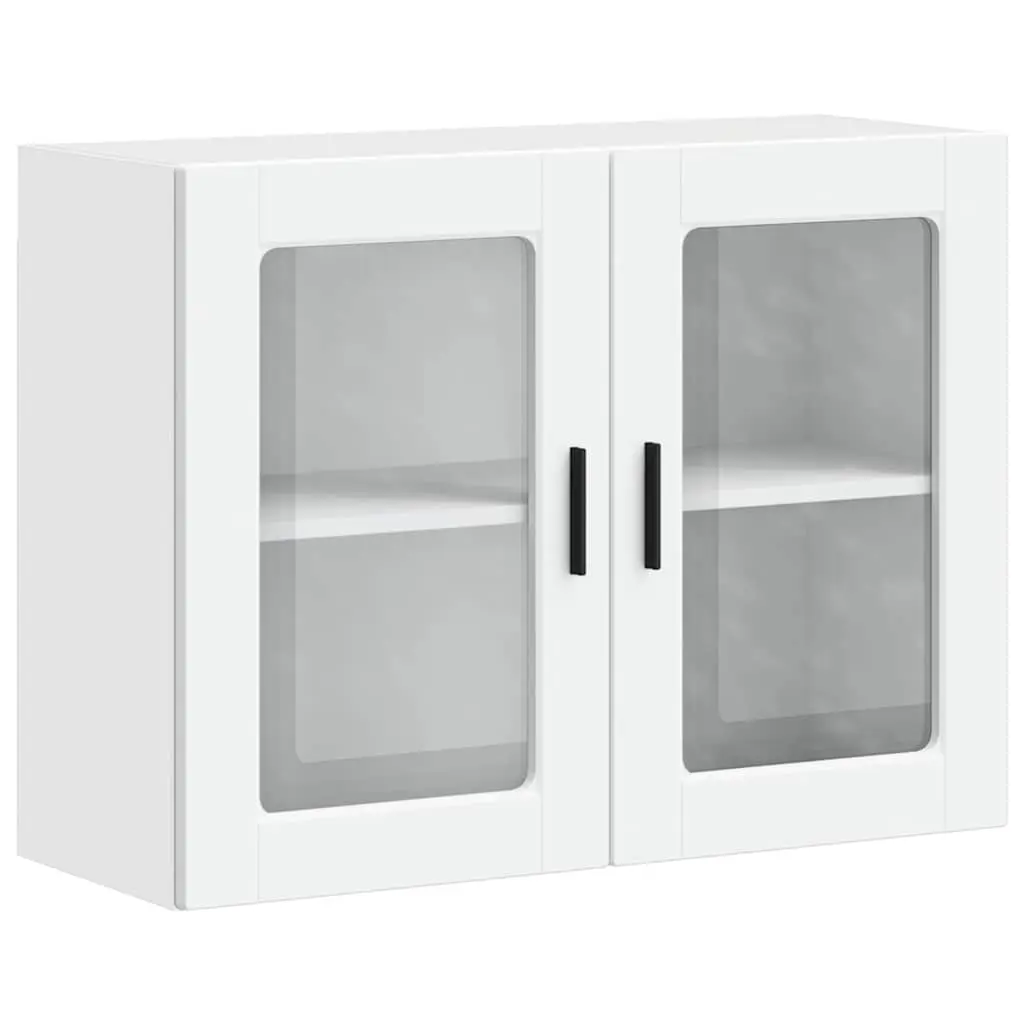 Kitchen Wall Cabinet White Engineered Wood Glass Door Wall Mounted Storage Unit