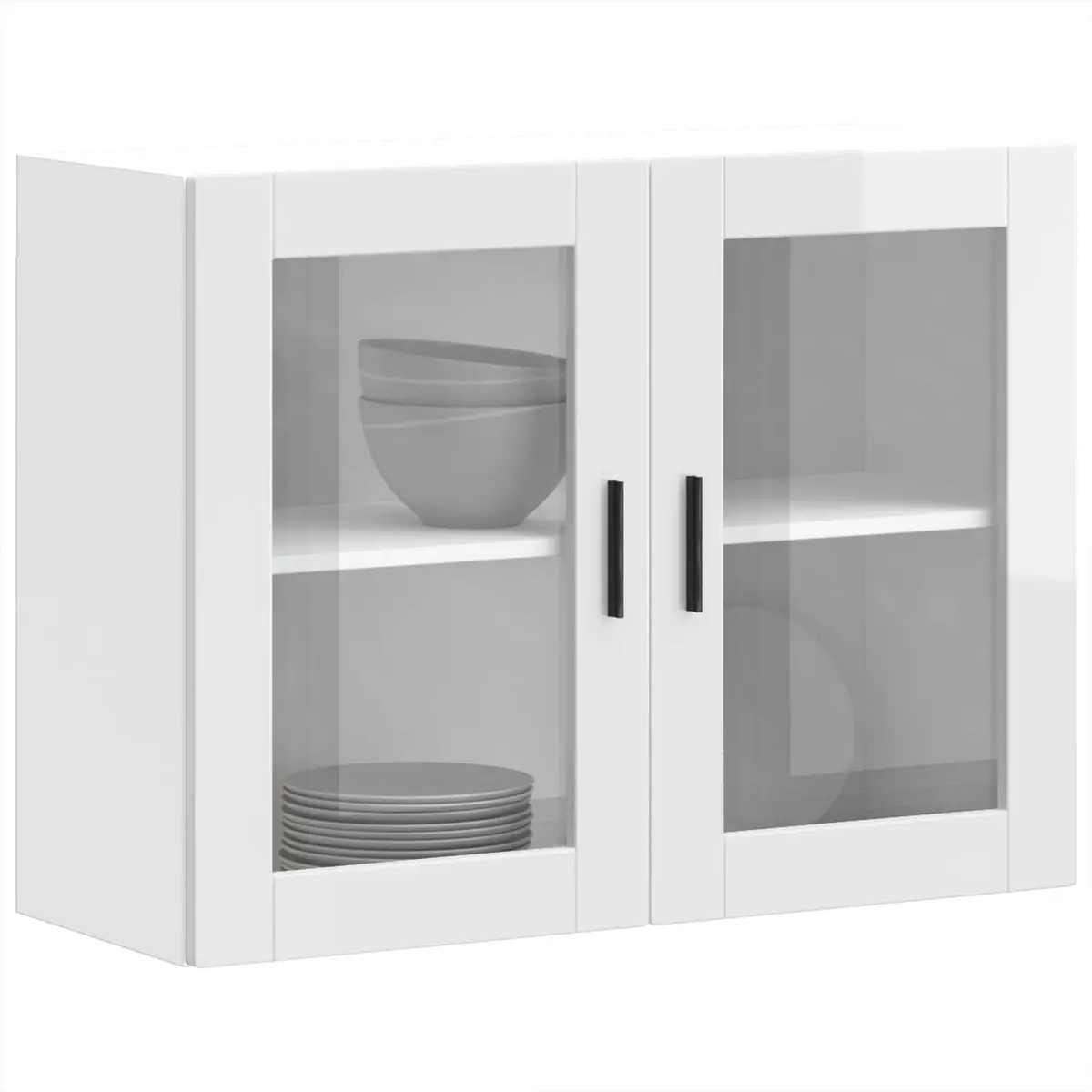 Kitchen Cabinet White High Gloss Wall-Mounted Glass Door Storage Cupboard
