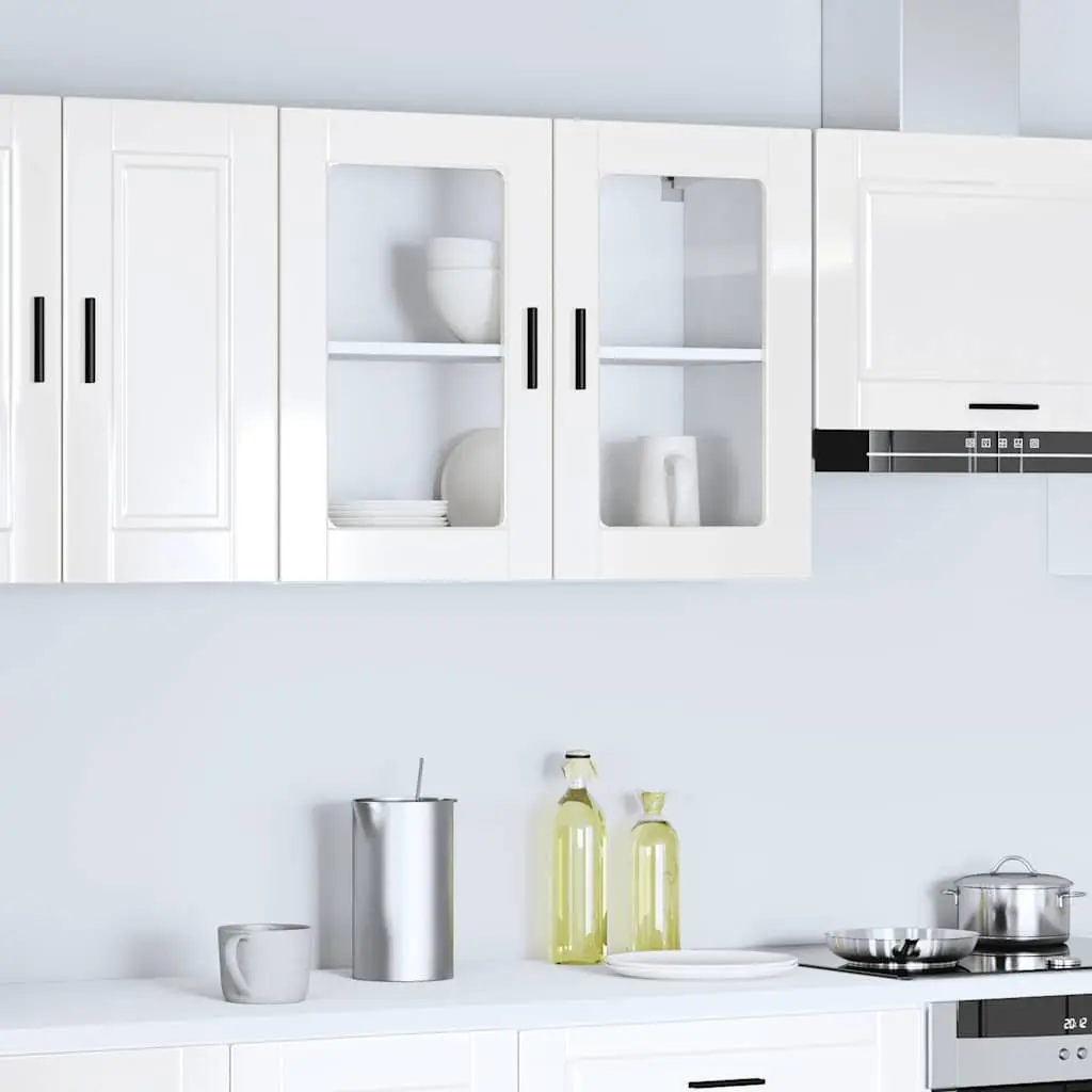 Kitchen Cabinet White High Gloss Wall-Mounted Glass Door Storage Cupboard