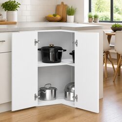 White Engineered Wood Corner Cabinet for Kitchens