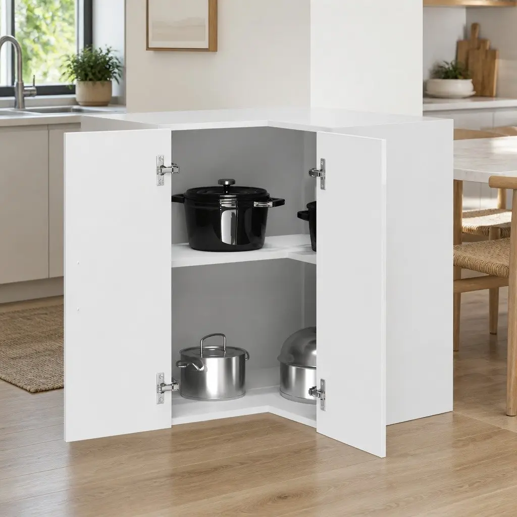 Kitchen Wall Corner Cabinet White Engineered Wood High Gloss Storage Cupboard