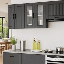 Kitchen Wall Cabinet Glass Door Black Storage Organiser Wall-Mounted Cupboard