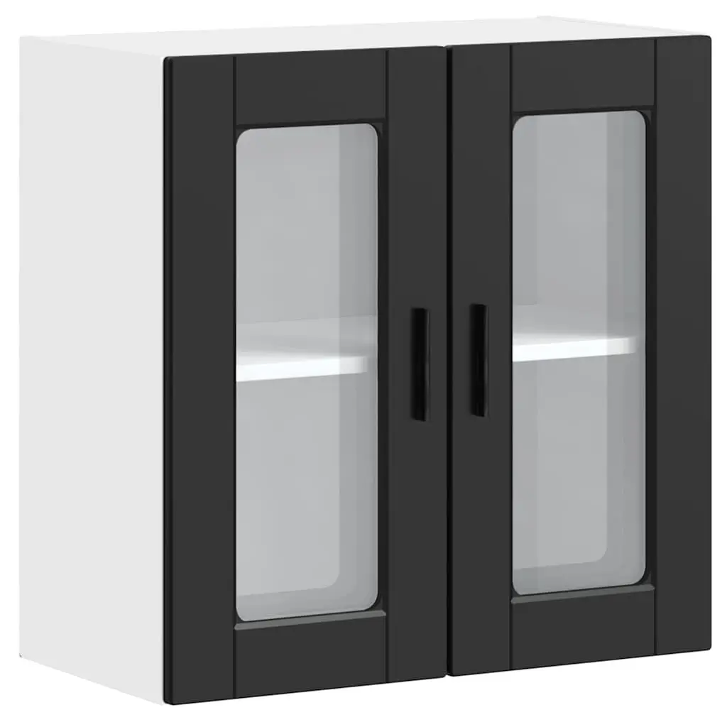 Black Kitchen Cabinet Wall-Mounted Storage Organiser with Glass Door