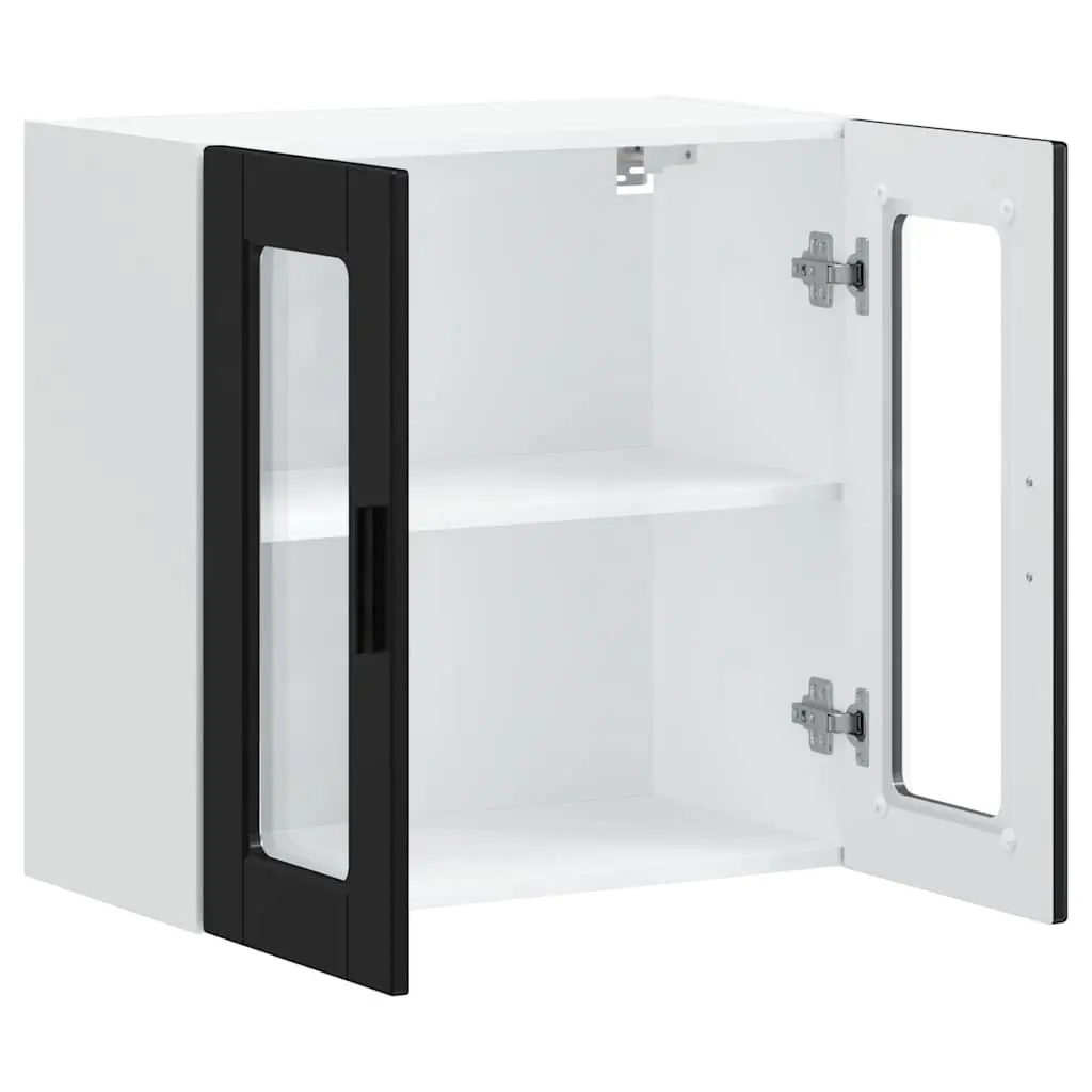 Black Kitchen Cabinet Wall-Mounted Storage Organiser with Glass Door