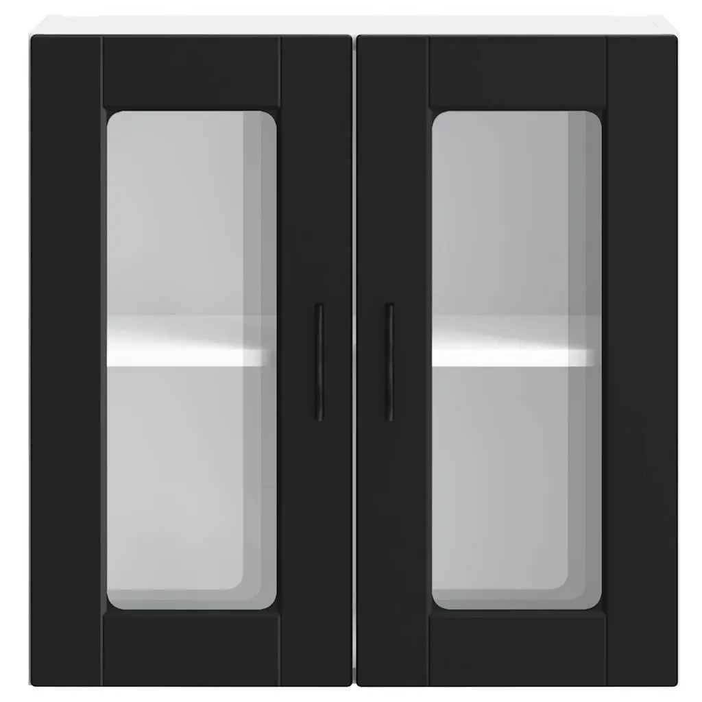 Black Kitchen Cabinet Wall-Mounted Storage Organiser with Glass Door