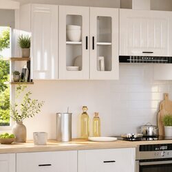 Kitchen Wall Cabinet Glass Door White High Gloss Storage Shelving Unit Organiser
