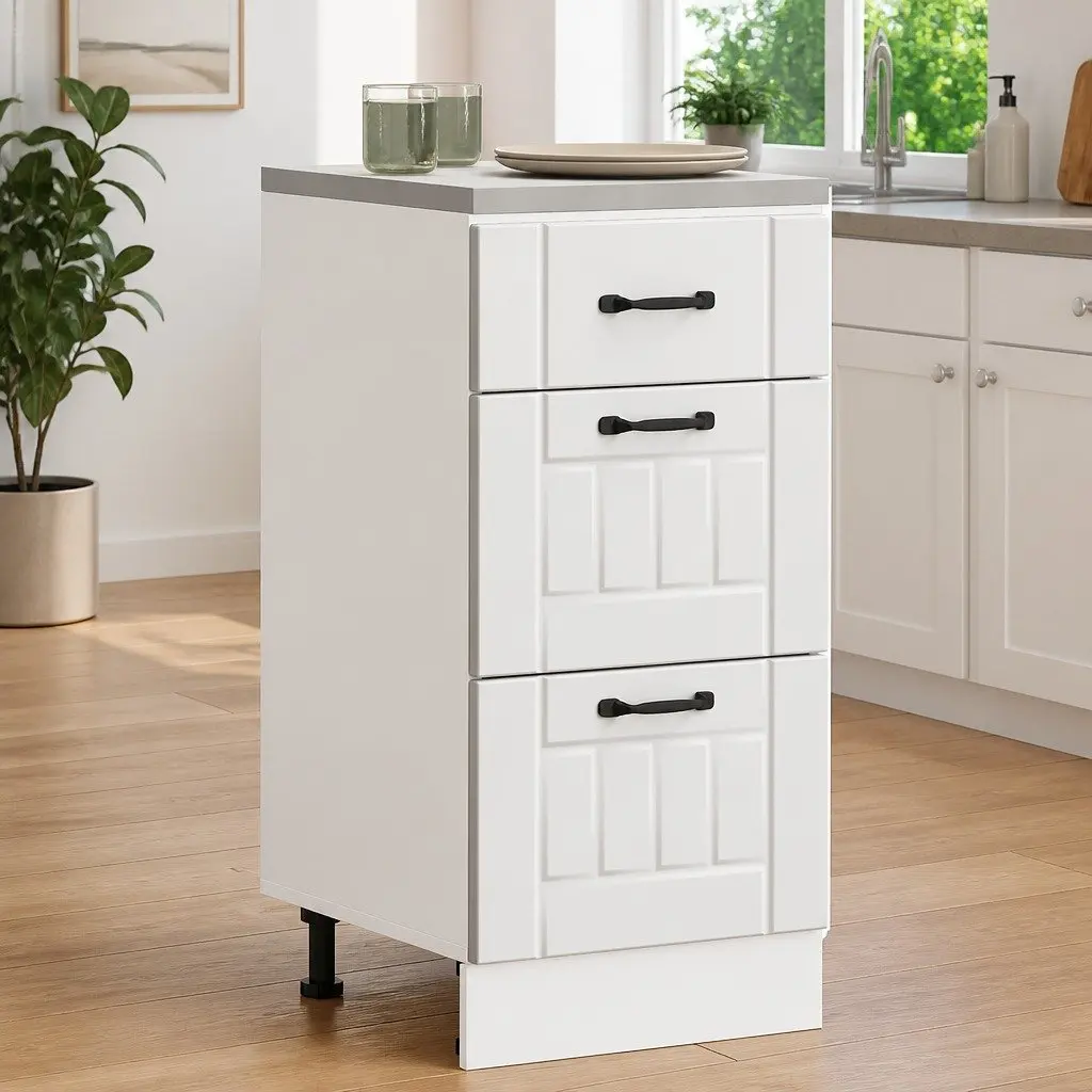 Kitchen Cabinet White Engineered Wood Storage Unit Adjustable Feet Moisture Resistant
