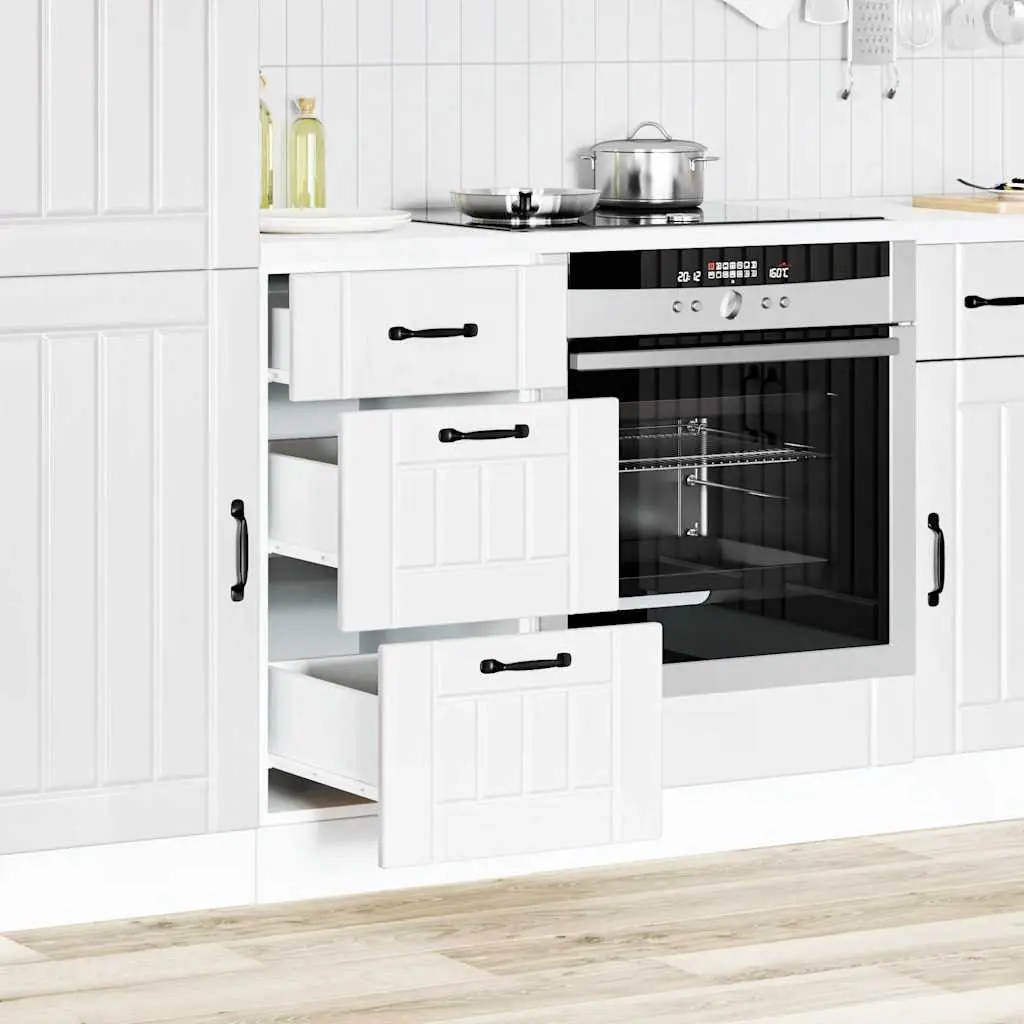 Kitchen Cabinet White Engineered Wood Storage Unit Adjustable Feet Moisture Resistant
