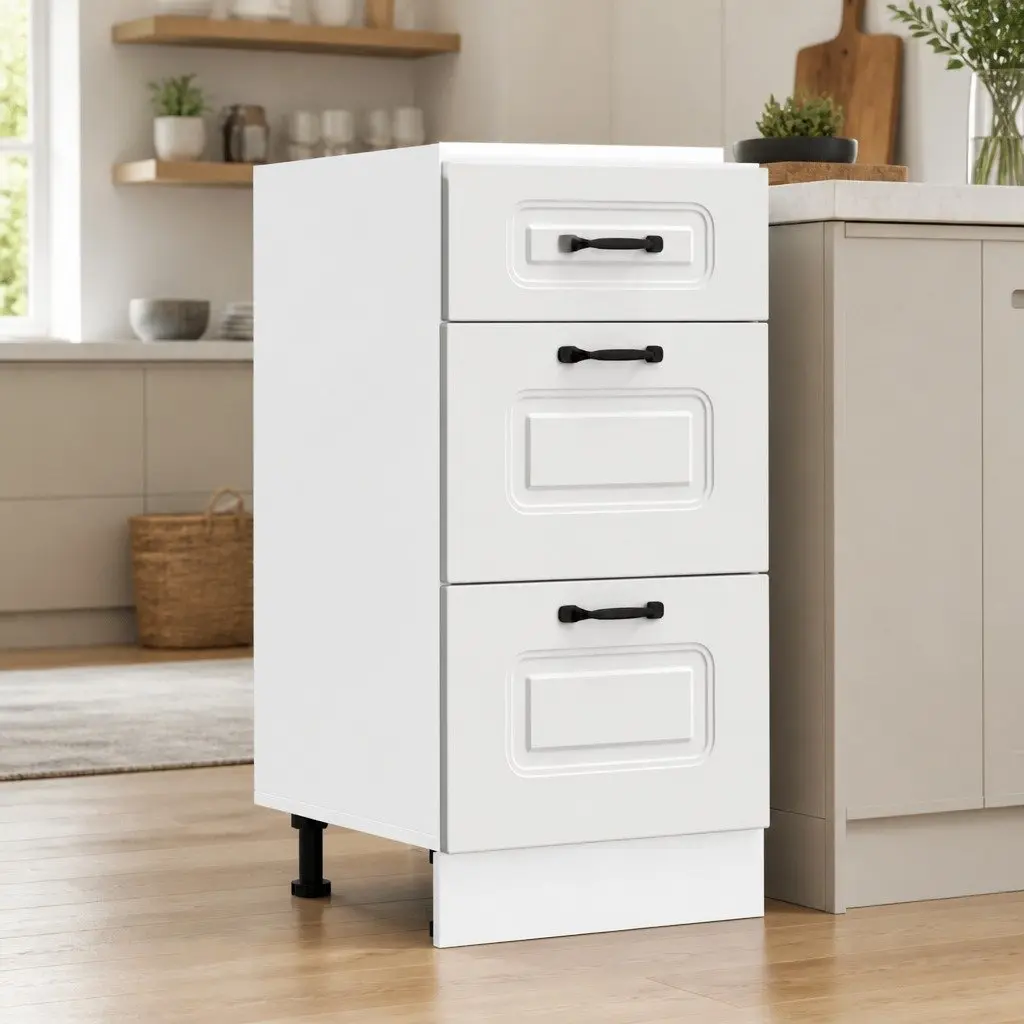 Kitchen Base Cabinet White Engineered Wood Adjustable Feet Storage Cupboard Doors