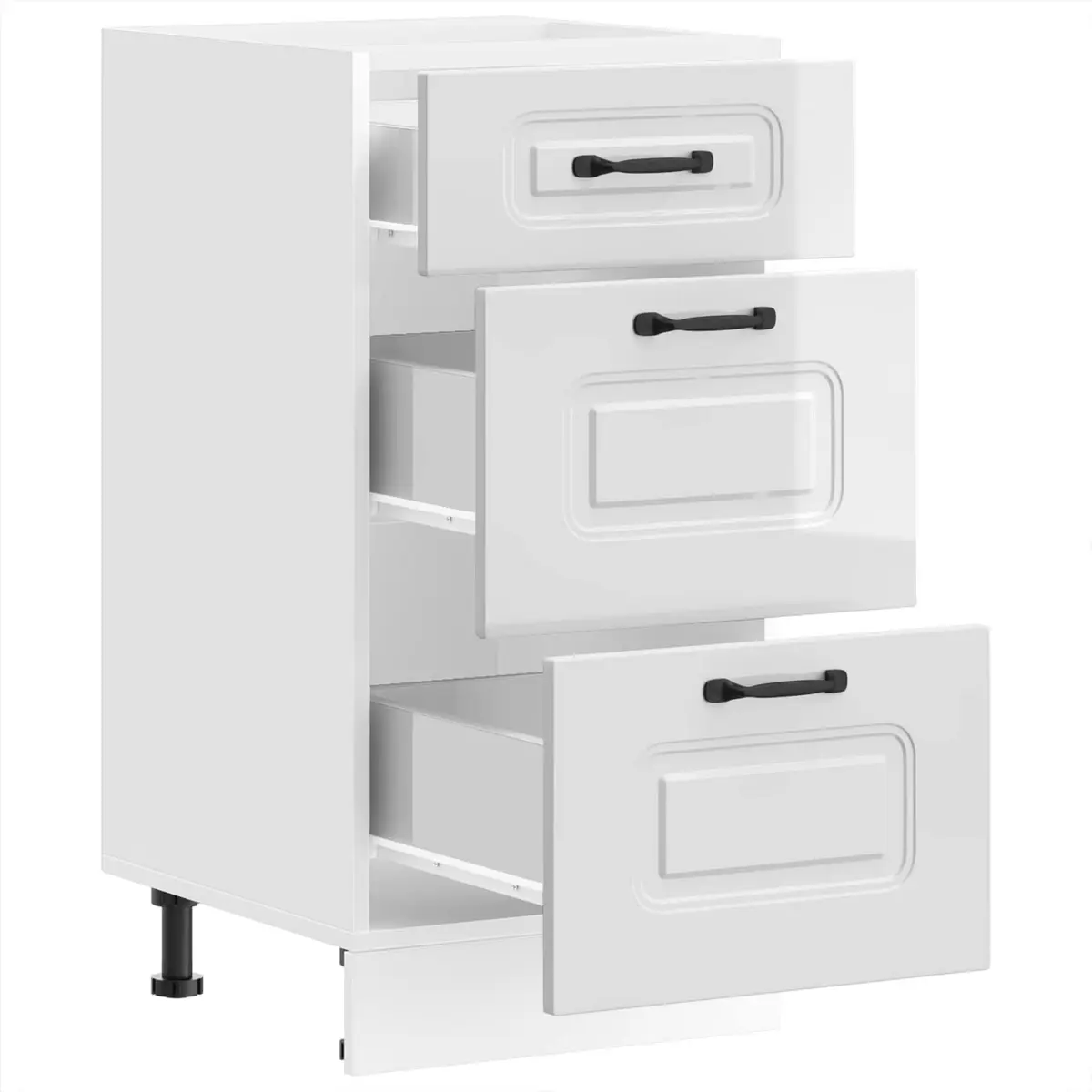 Kitchen Base Cabinet High Gloss White Engineered Wood Adjustable Feet Concealed Storage