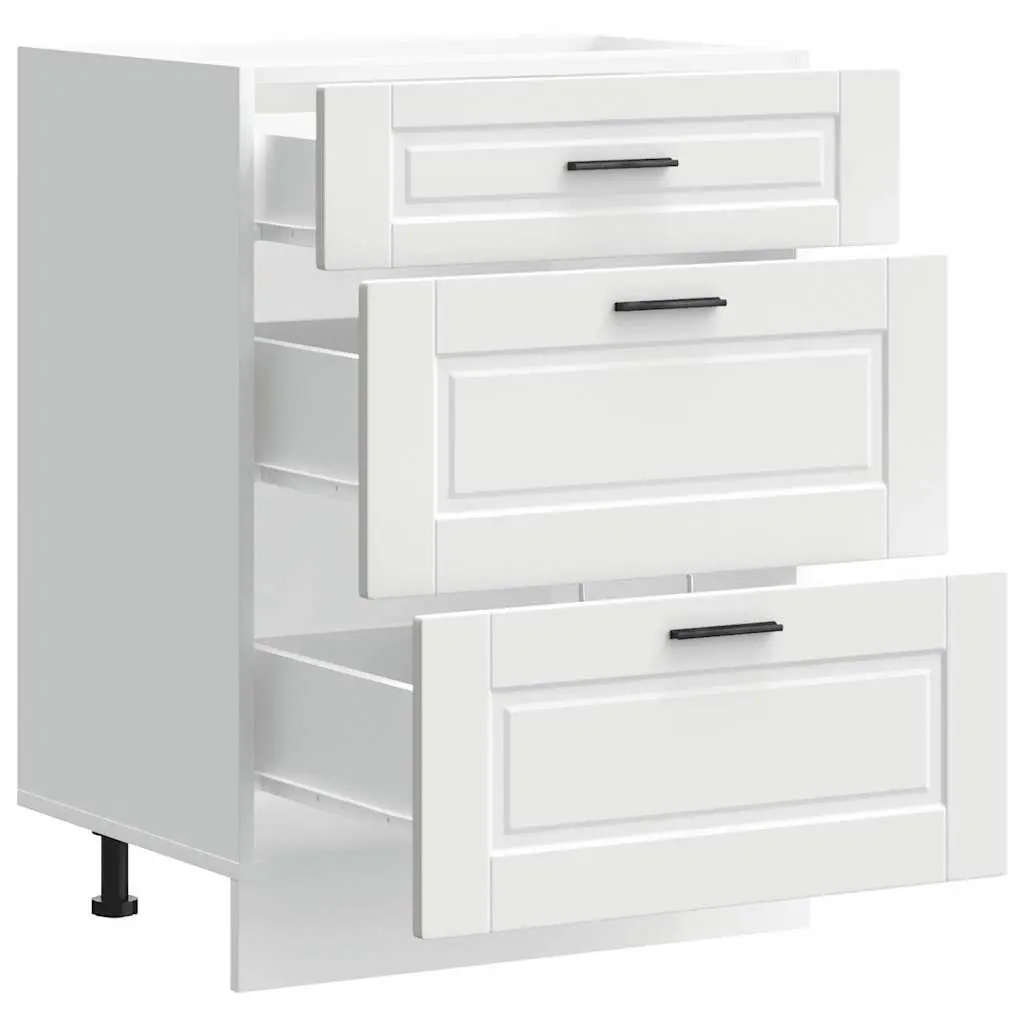 White Engineered Wood Kitchen Storage Cupboard Base Cabinet with Adjustable Feet
