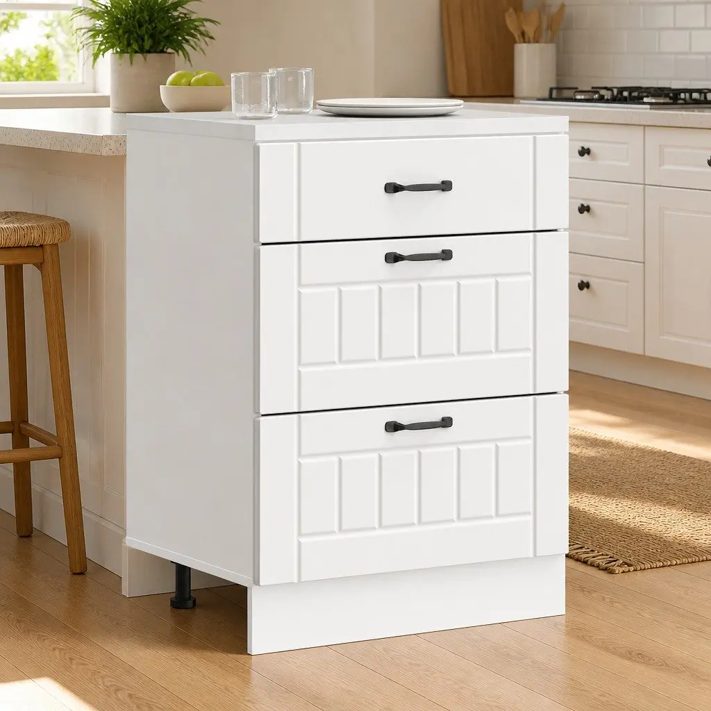 Kitchen Cabinet White Engineered Wood Adjustable Feet Storage Cupboard