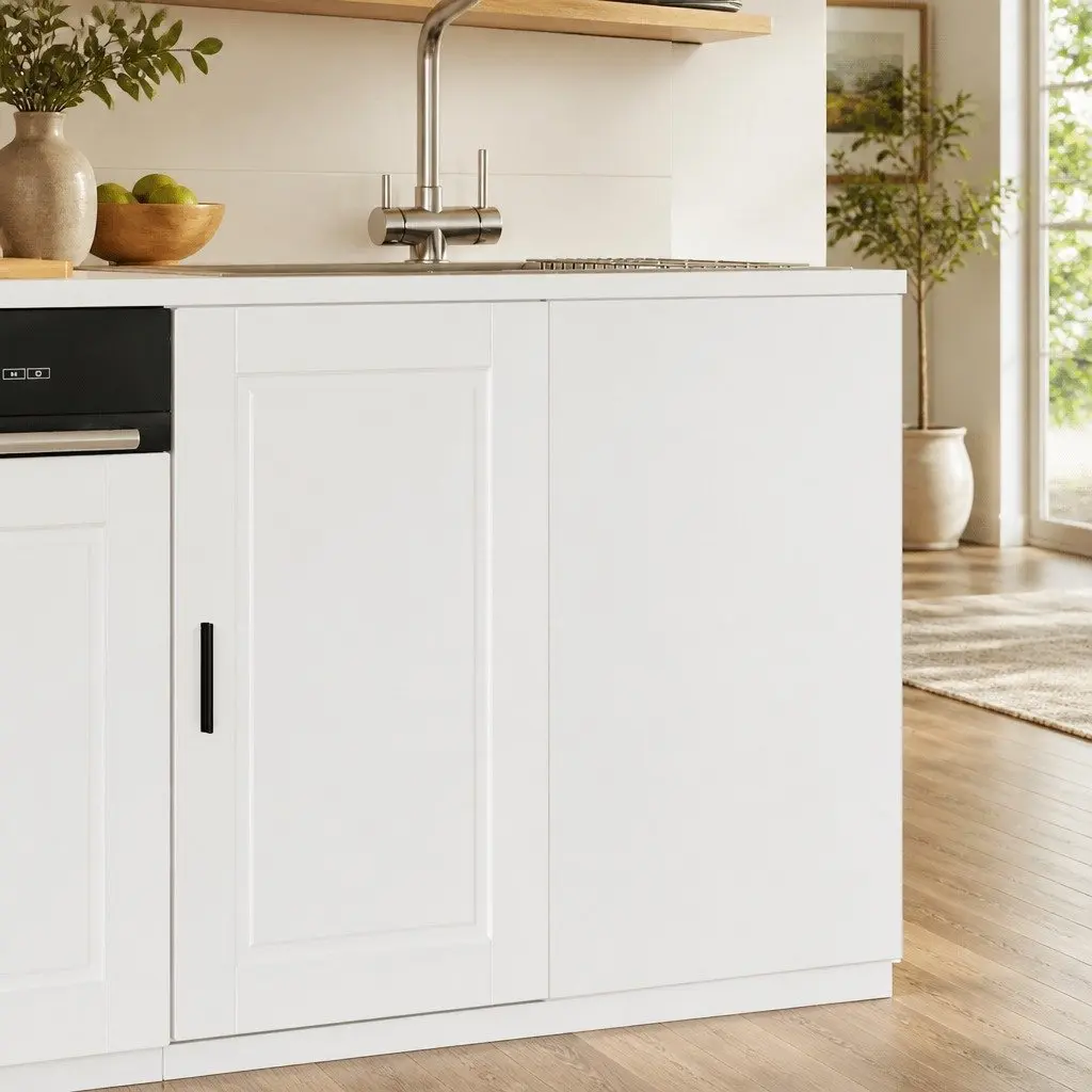 Kitchen Cabinet White Engineered Wood Storage Cupboard Adjustable Feet