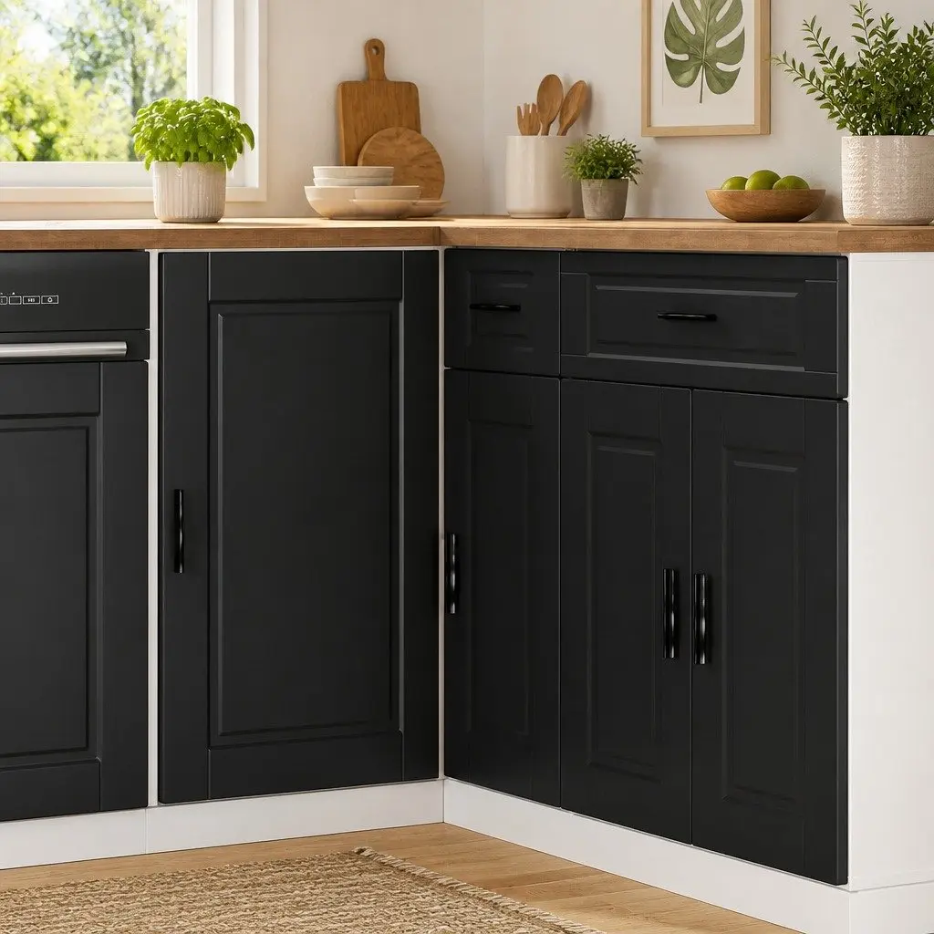 Kitchen Cabinet Black Engineered Wood Storage Cupboard Adjustable Feet