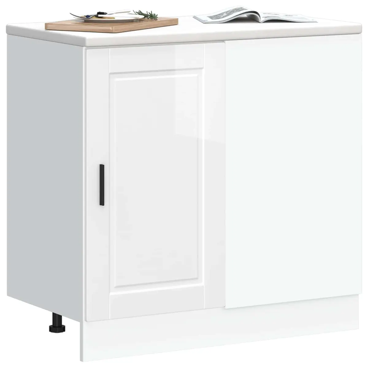 Kitchen Cabinet White High Gloss Engineered Wood Storage Unit Adjustable Feet