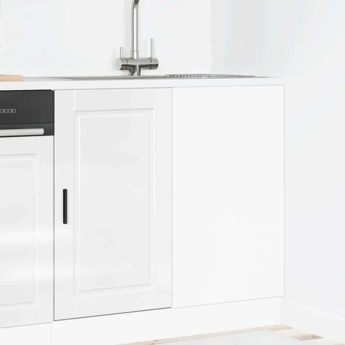 Kitchen Cabinet White High Gloss Engineered Wood Storage Unit Adjustable Feet