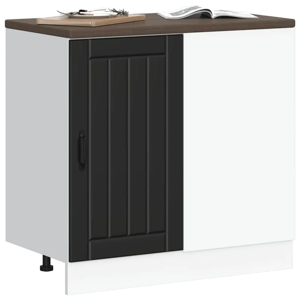 Kitchen Base Cabinet Black Engineered Wood Sink Storage Furniture Cupboard