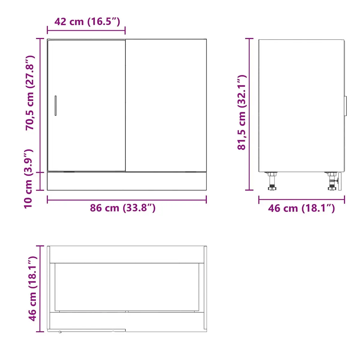 Kitchen Cabinet White High Gloss Engineered Wood Storage Organizer Adjustable Feet