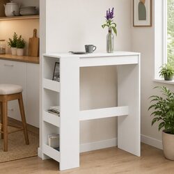 Bar Table with Storage Shelves Kitchen Dining White High Counter Pub Tall
