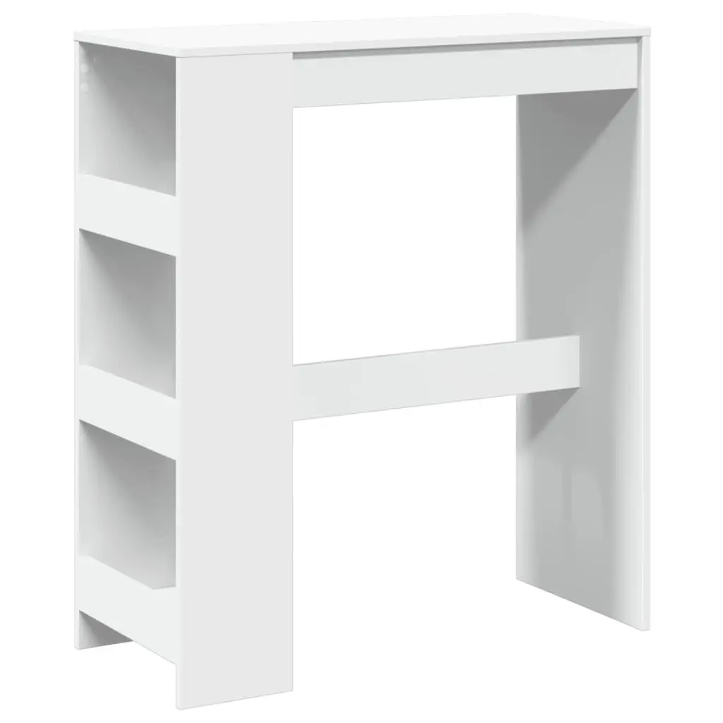 Bar Table White 90L x 40W x 103.5H cm with Storage Shelves for Kitchen Dining