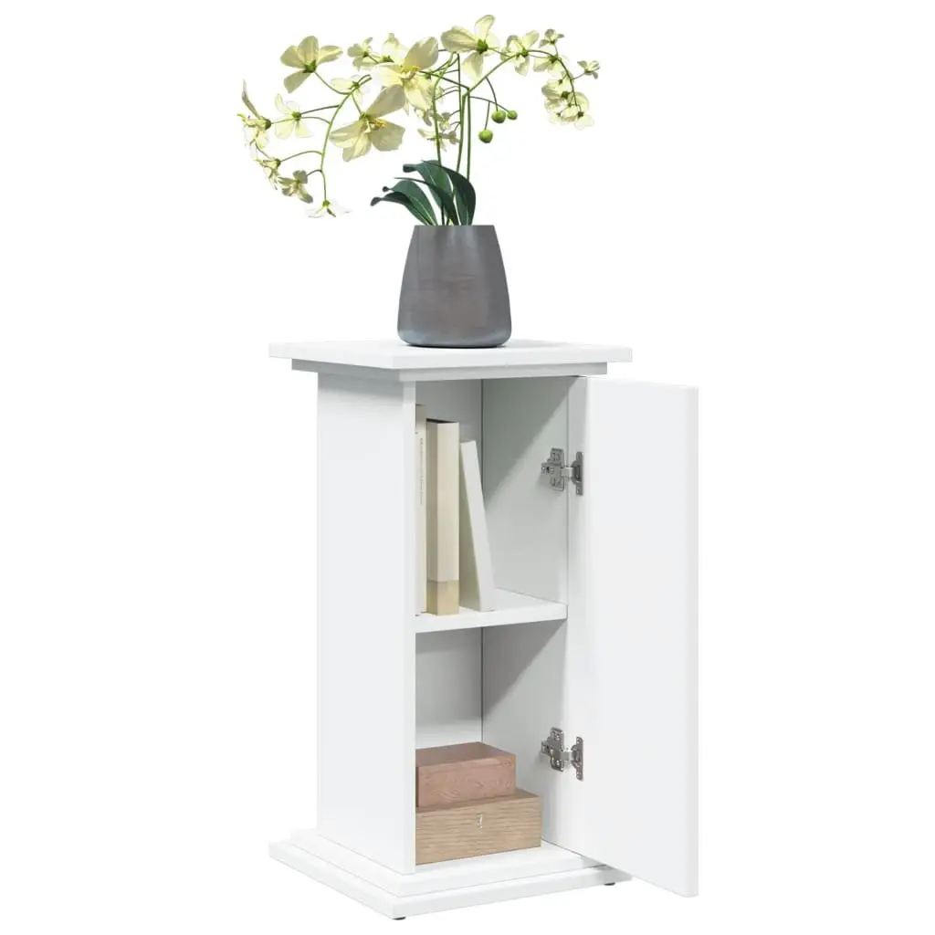 Two-Tier Engineered Wood White Display Stand Storage Cabinet with Hidden Compartments