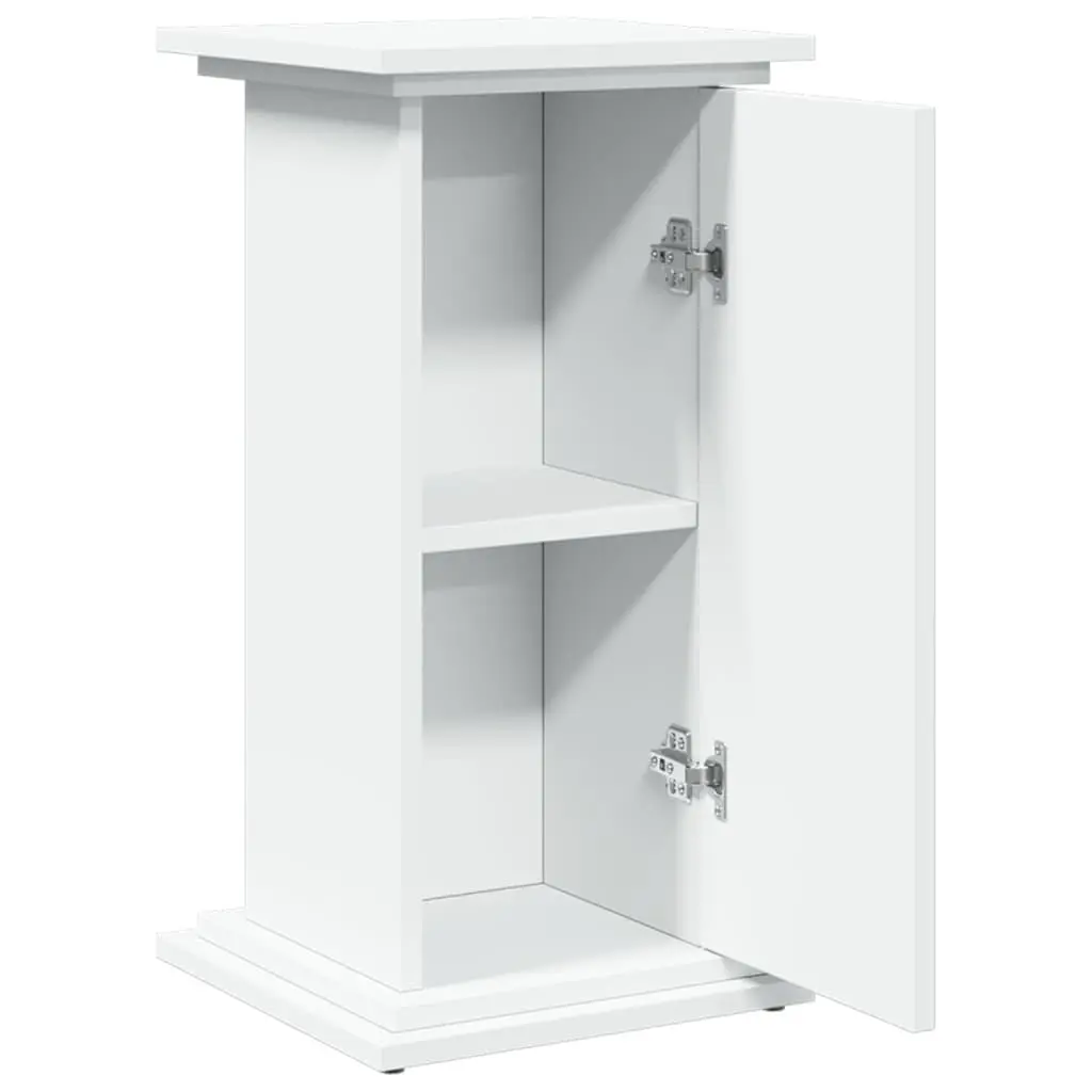 Two-Tier Engineered Wood White Display Stand Storage Cabinet with Hidden Compartments