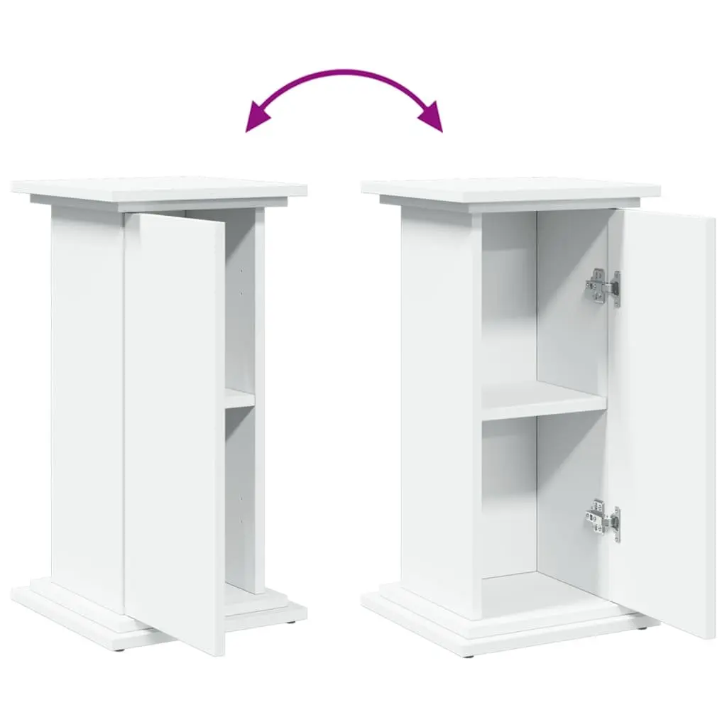 Two-Tier Engineered Wood White Display Stand Storage Cabinet with Hidden Compartments