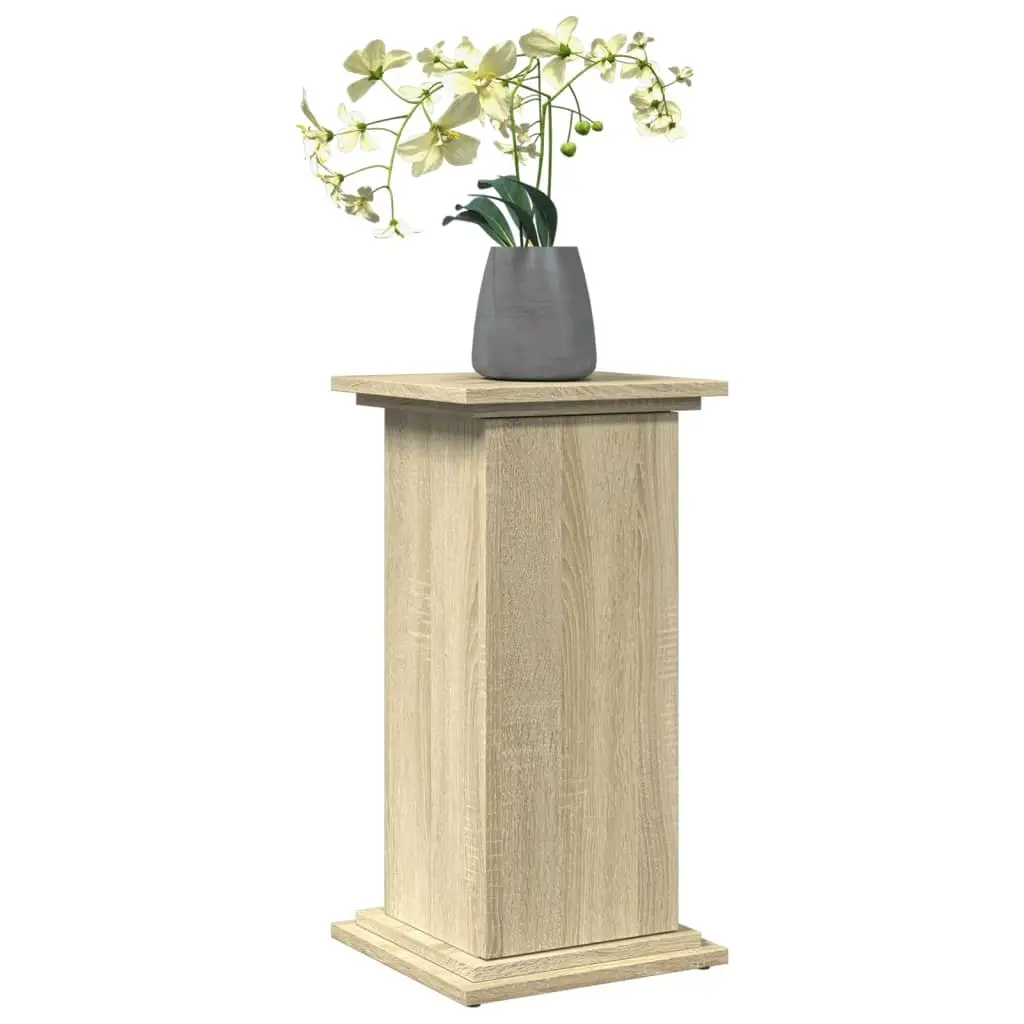 Plant Display Stand Brown Engineered Wood Cabinet Pillar Style Two-Tier Storage