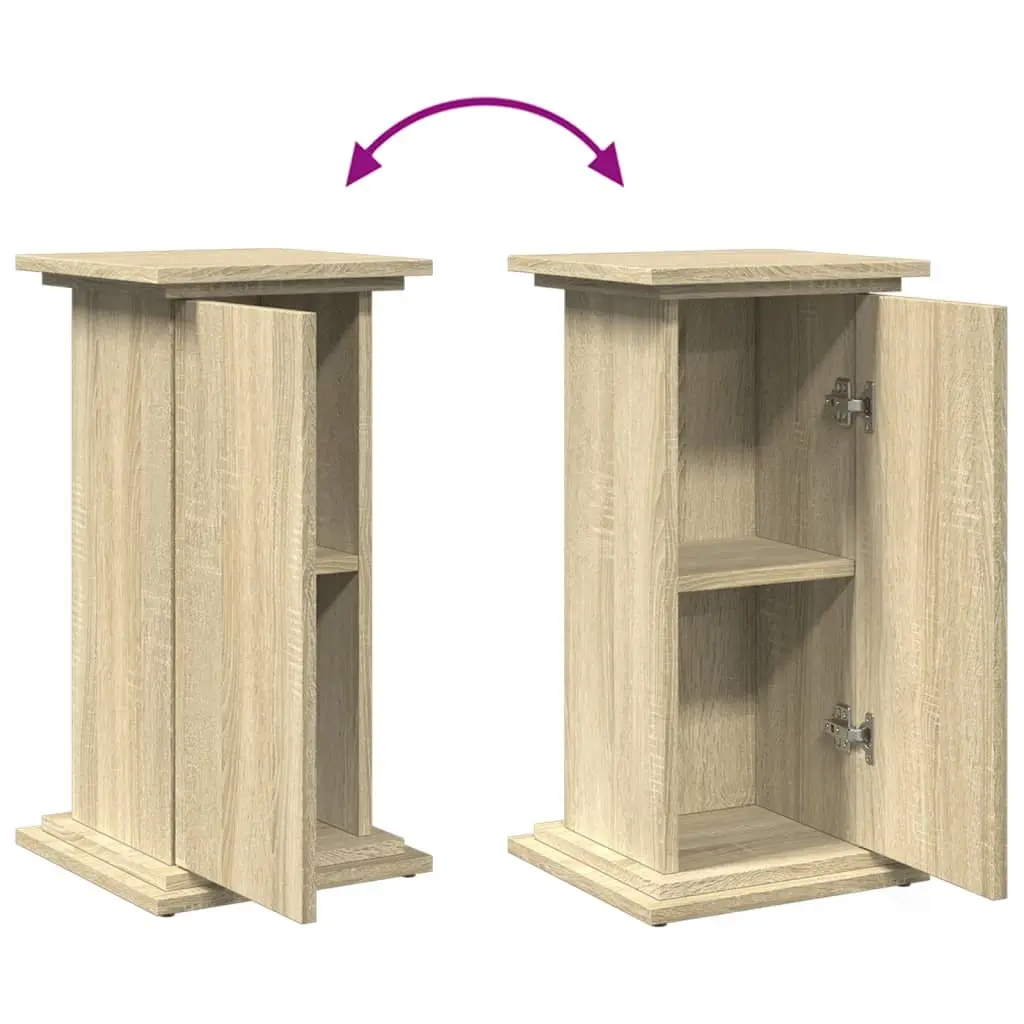 Plant Display Stand Brown Engineered Wood Cabinet Pillar Style Two-Tier Storage