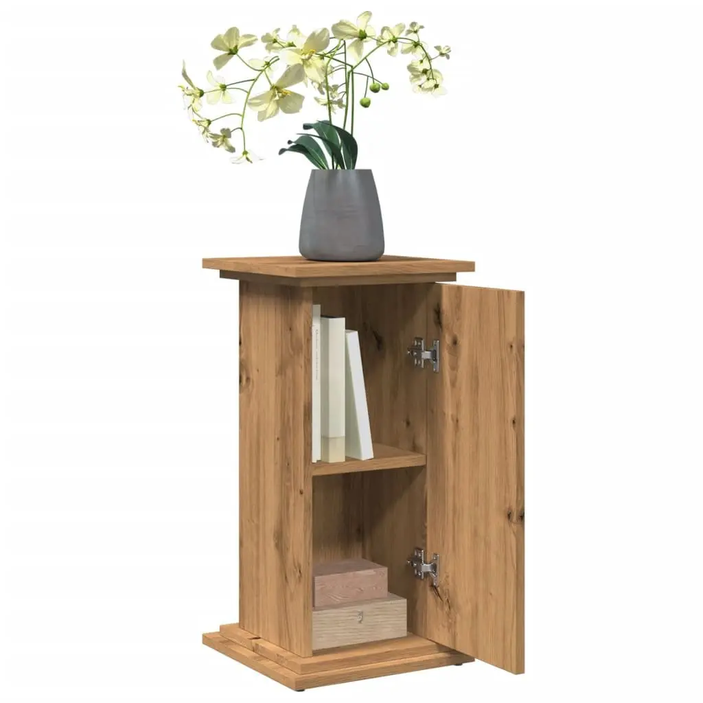 Two-Tier Storage Cabinet Display Stand Brown Engineered Wood Pillar Style 31W x 30D x 60H cm