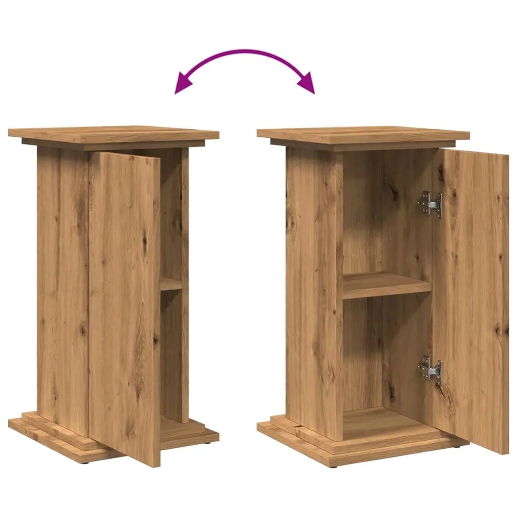 Two-Tier Storage Cabinet Display Stand Brown Engineered Wood Pillar Style 31W x 30D x 60H cm
