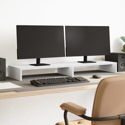 Compact White Dual Screen Riser with Storage