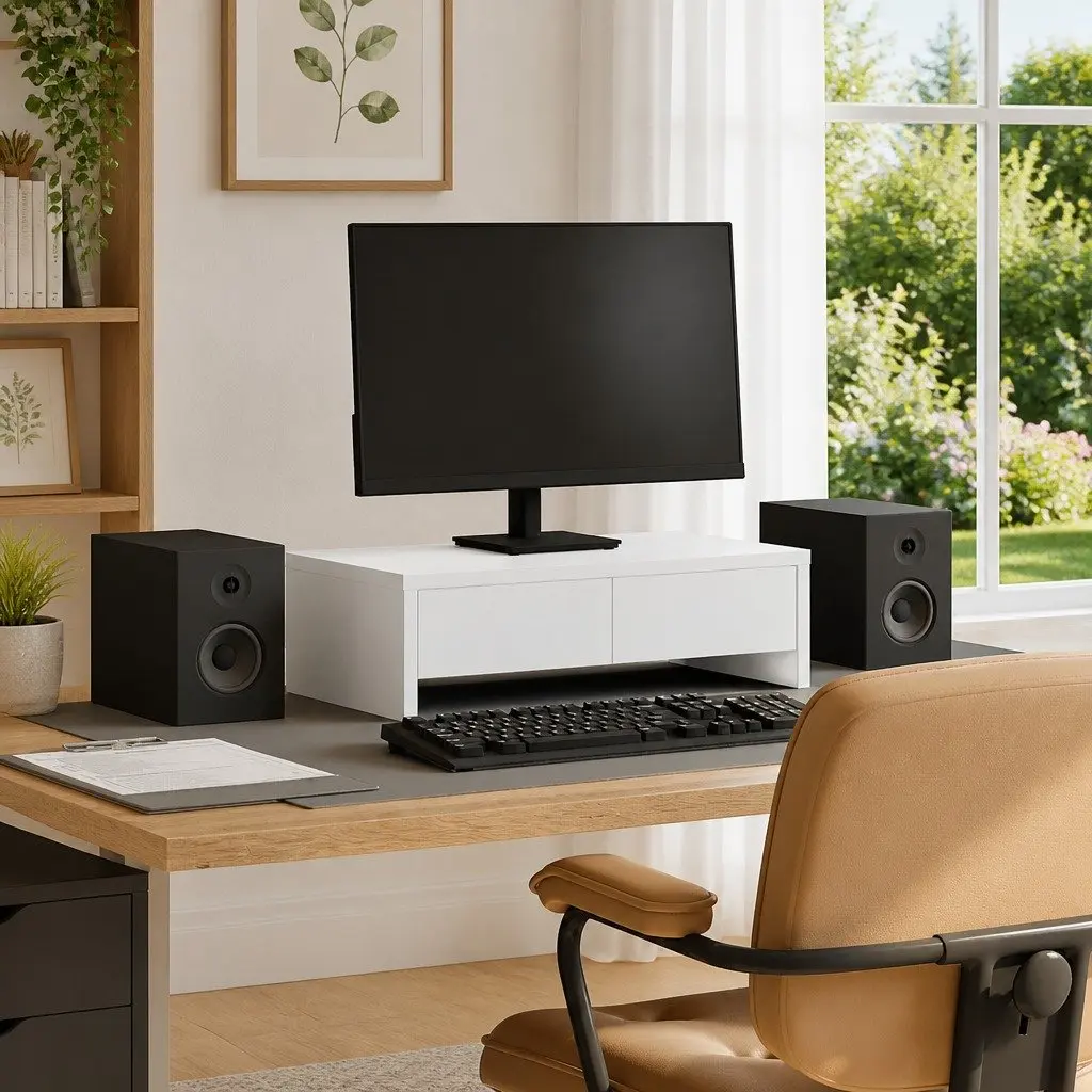 White Monitor Stand with Storage 50x27x15 cm