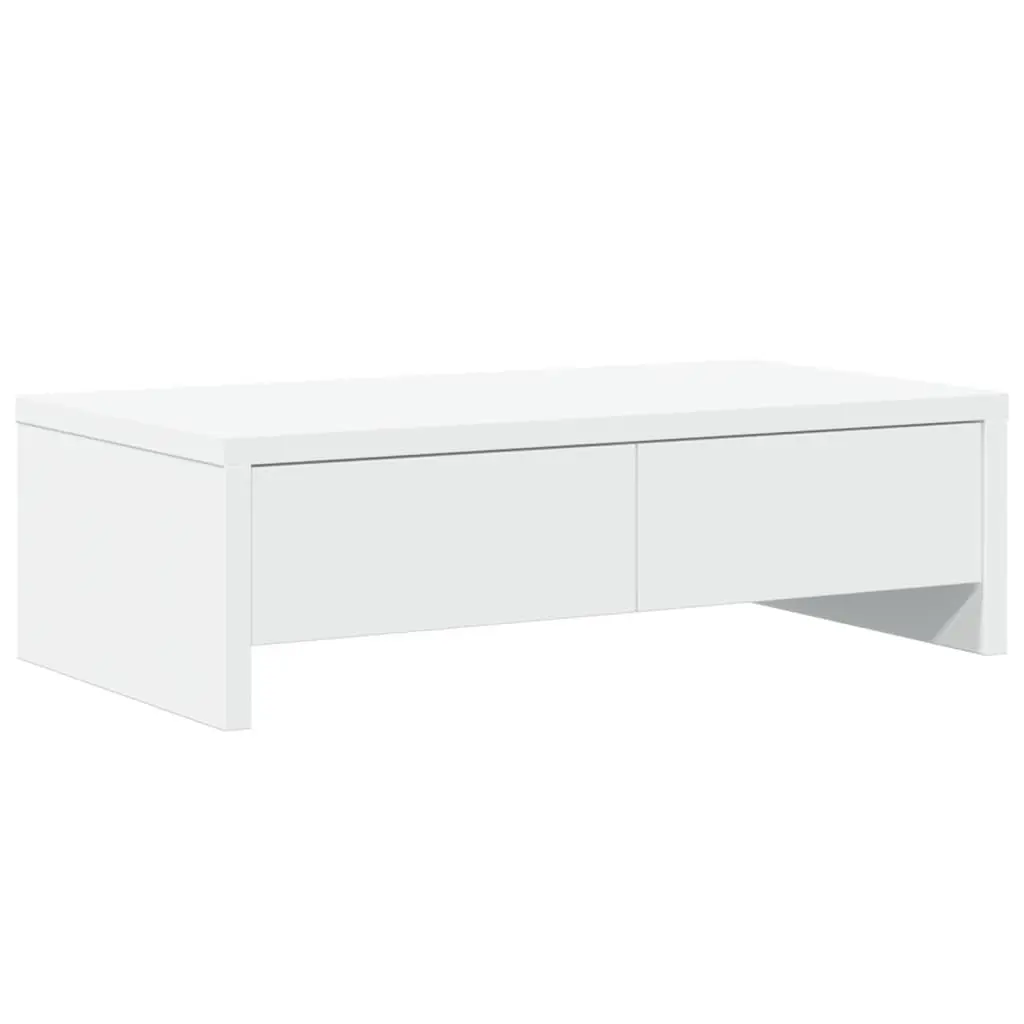 Monitor Stand White 50x27x15 cm Engineered Wood with 2 Storage Drawers