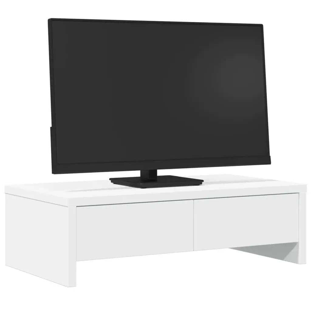 Monitor Stand White 50x27x15 cm Engineered Wood with 2 Storage Drawers