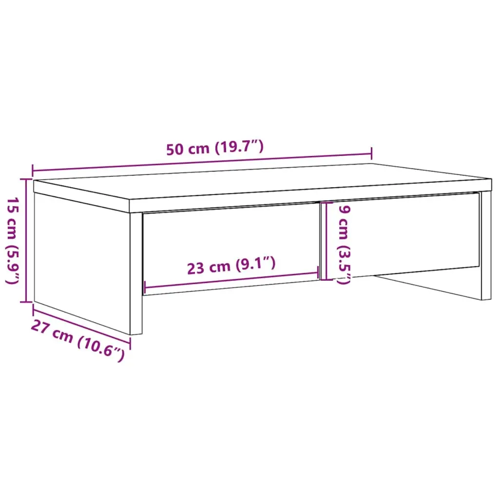 Monitor Stand White 50x27x15 cm Engineered Wood with 2 Storage Drawers